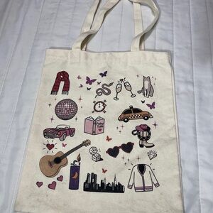 Canvas Tote Bag with Pink and Purple Icon Print